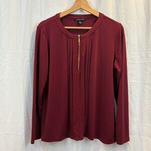 41 Hawthorne‎ Women's Burgundy Blouse Gold Zipper Pleats Career Size Large